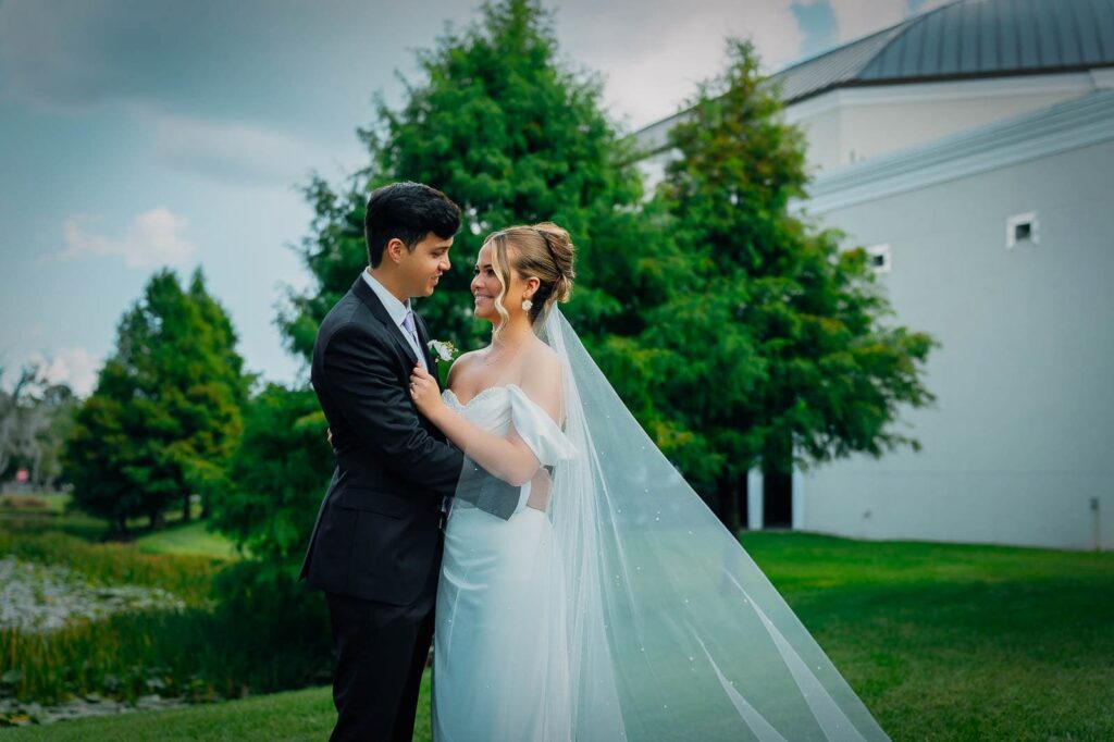 Tampa Florida bride and groom portrait at luxury outdoor wedding venue