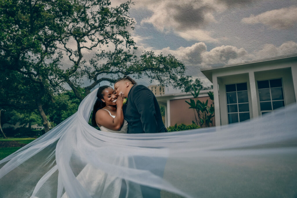 Tampa Florida bride and groom portrait at luxury outdoor wedding venue